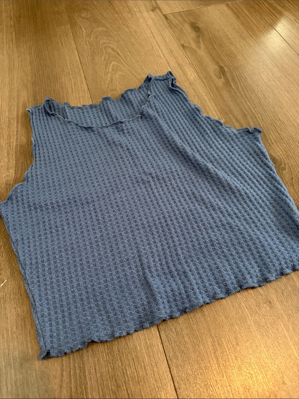 SHEIN Blue Ribbed Lettuce-Edge Cropped Tank